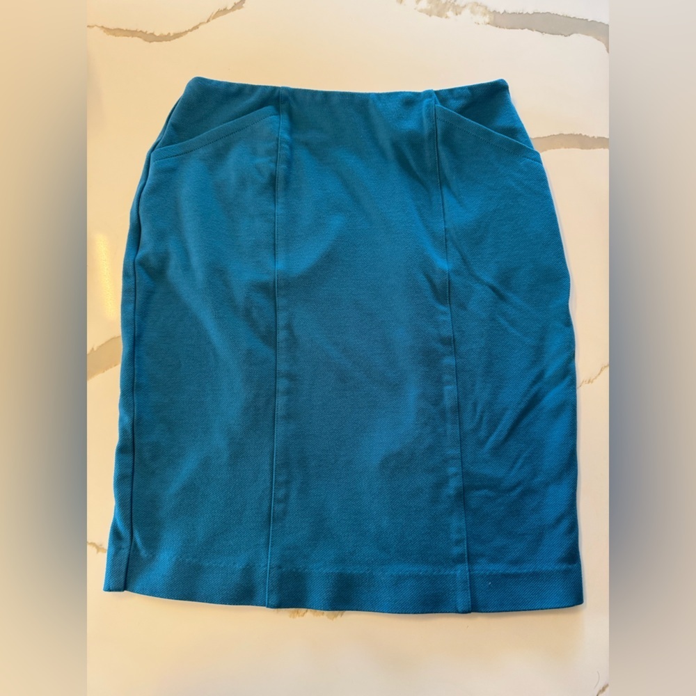 CAbi Sigourney Pencil Skirt - Cerulean Blue - Stretch Knit - Sz 2